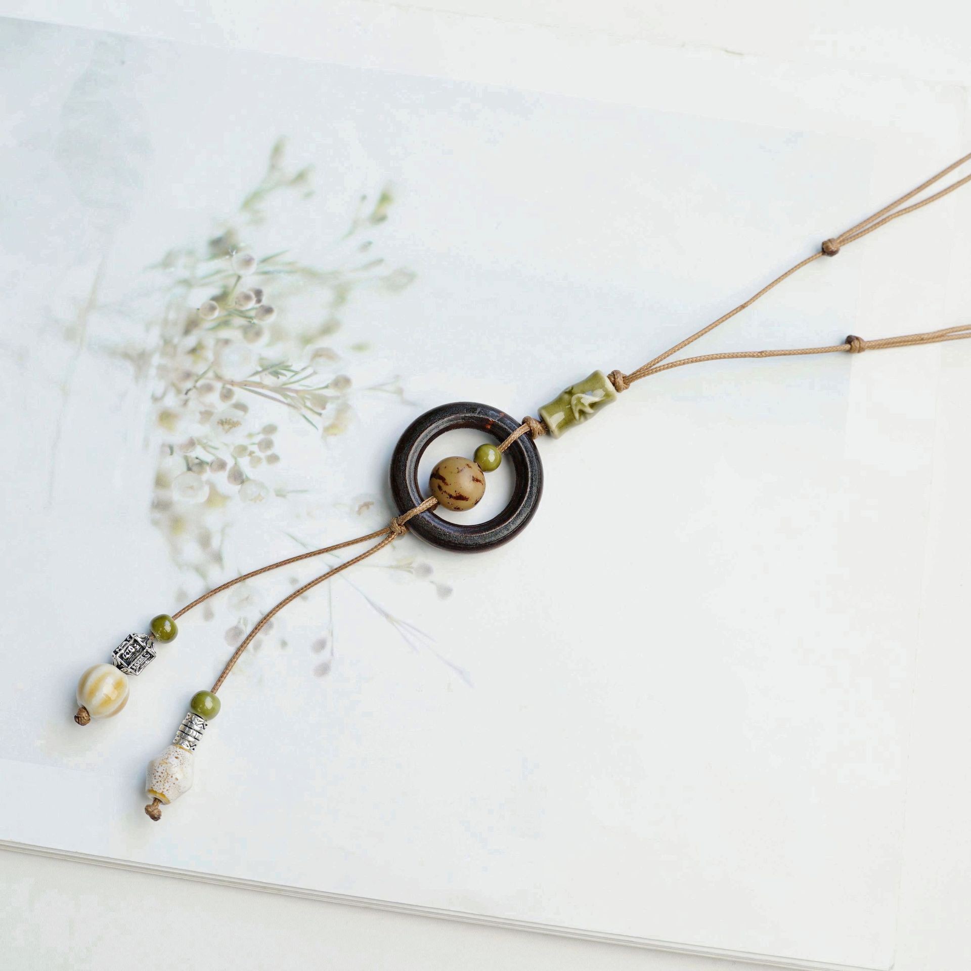 Long Ceramic Pendant Necklace-Bodhi
