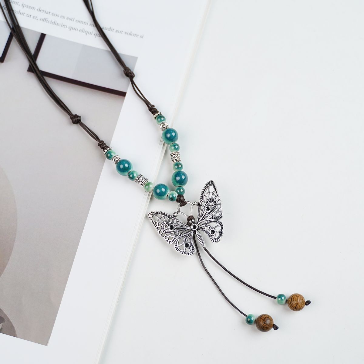 Long Ceramic Pendant Necklace-Buddha Jade