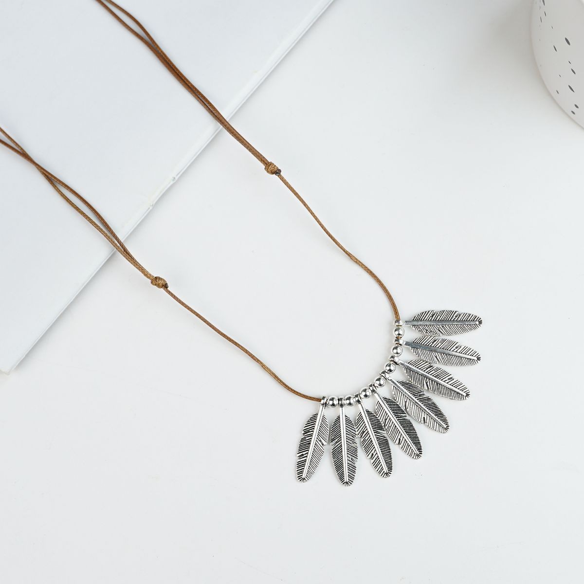 Long Ceramic Pendant Necklace-Flying Feather