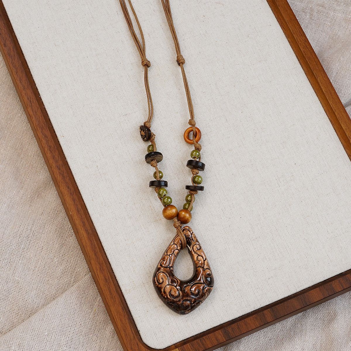 Wooden Fish Ceramic Pendant Necklace + Free Mystery Pendant