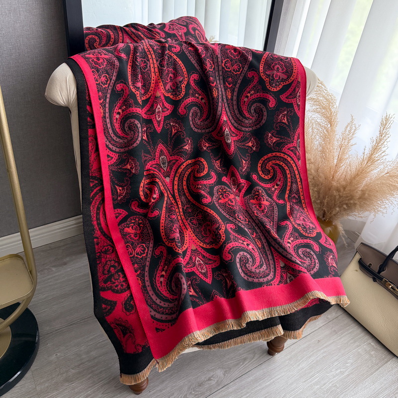 Double-Sided Printed Faux Cashmere Shawl - Black and Red - Style B - Signature Gift Edition