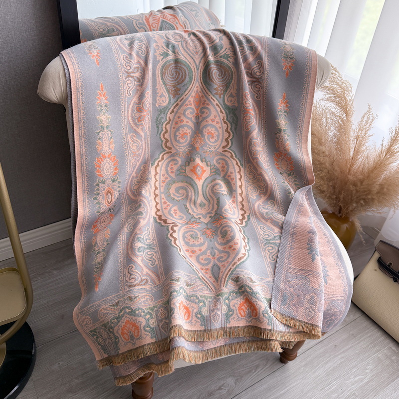 Double-Sided Printed Faux Cashmere Shawl - Dusty Pink - Style A - Signature Gift Edition