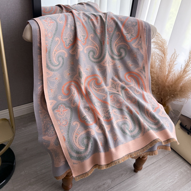 Double-Sided Printed Faux Cashmere Shawl - Khaki - Style B - Signature Gift Edition