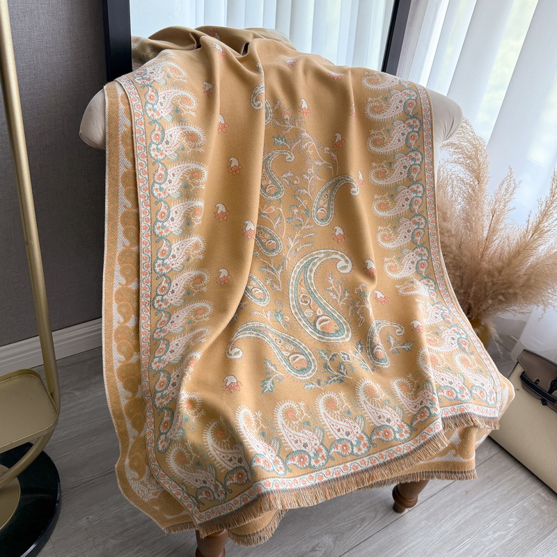 Double-Sided Printed Faux Cashmere Shawl - Khaki - Style C - Signature Gift Edition