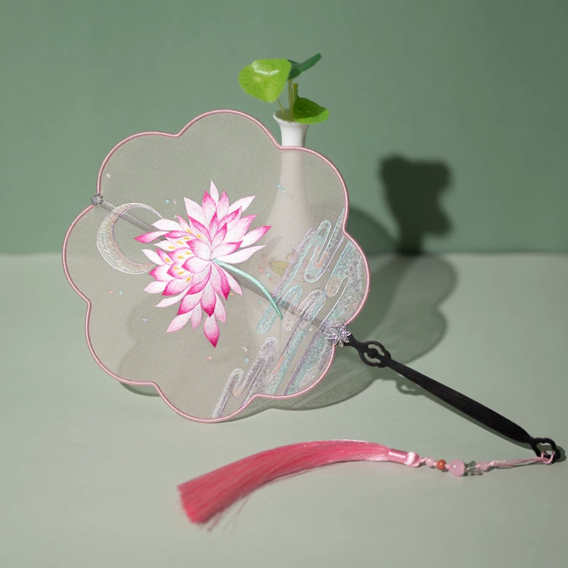 Handmade Suzhou Embroidered Silk-Wrapped Round Fan-Deep Pink - Signature Gift Edition