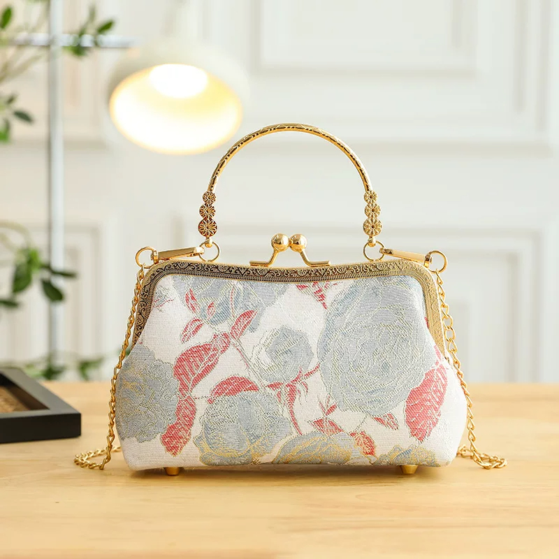 Imperial Heritage Song Brocade Embroidered Statement Bag-Raised Rose-Red
